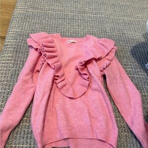 The Impeccable Pig Pink Ruffle-Front Crewneck Sweater